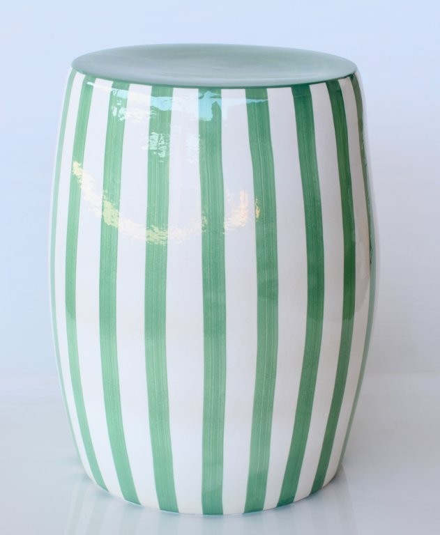Aqua Green Stripe Ceramic Garden Stool